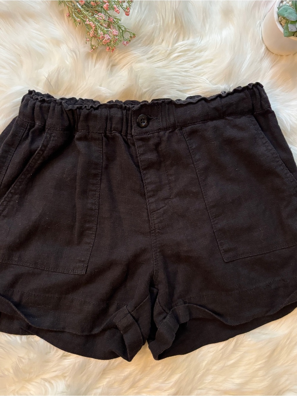 Blank NYC Linen Blend Utility Shorts Black
